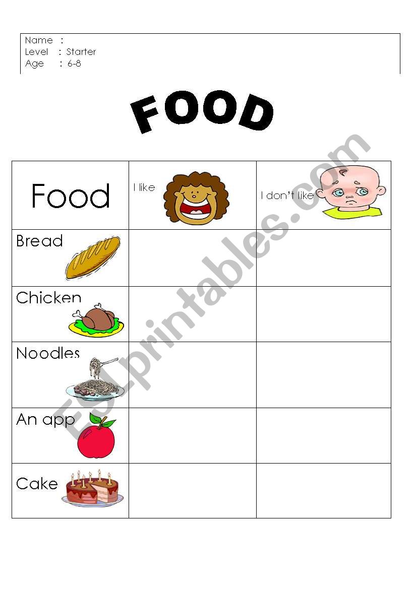 Food worksheet