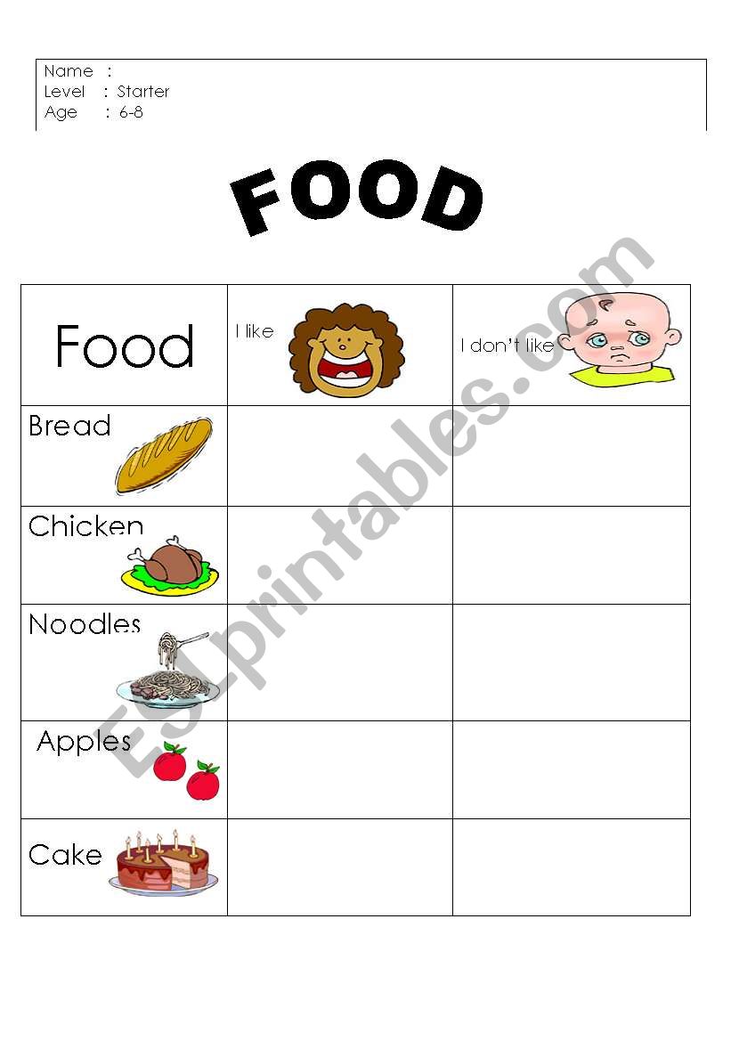 Food worksheet