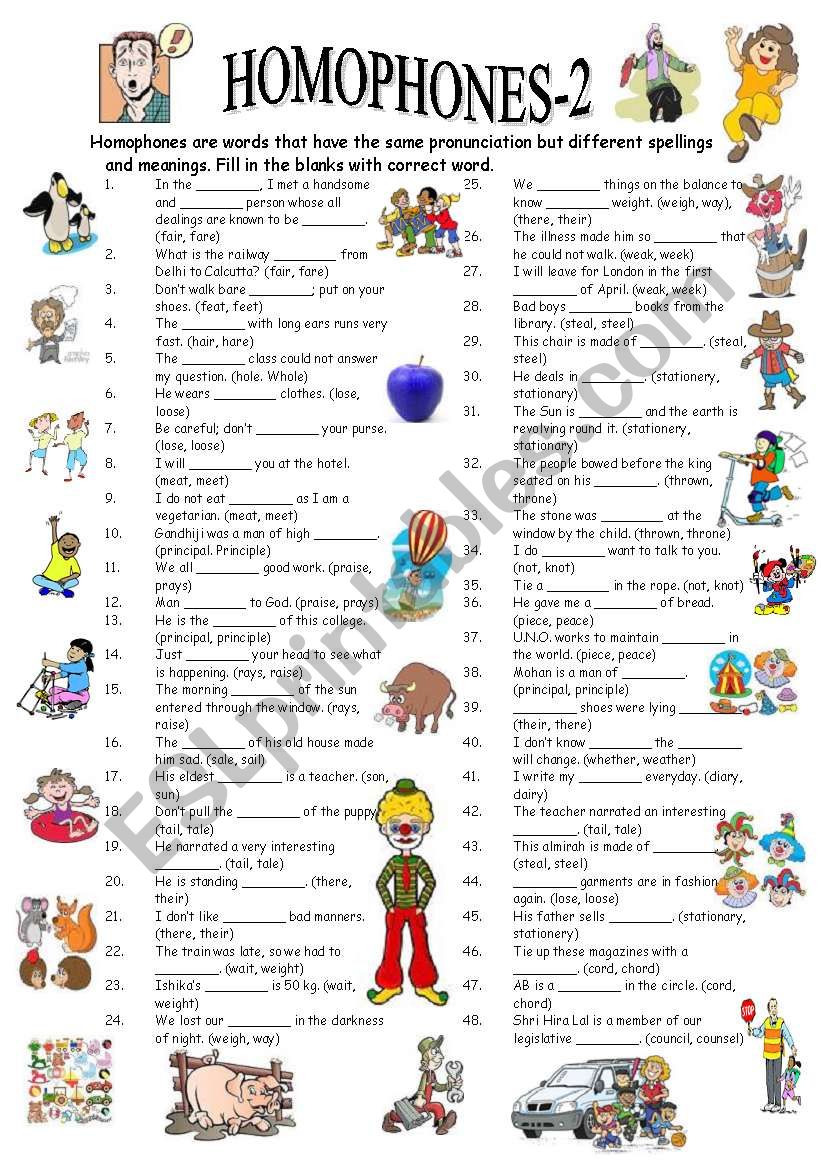 homophones 2 3 editable with answer key esl worksheet by vikral