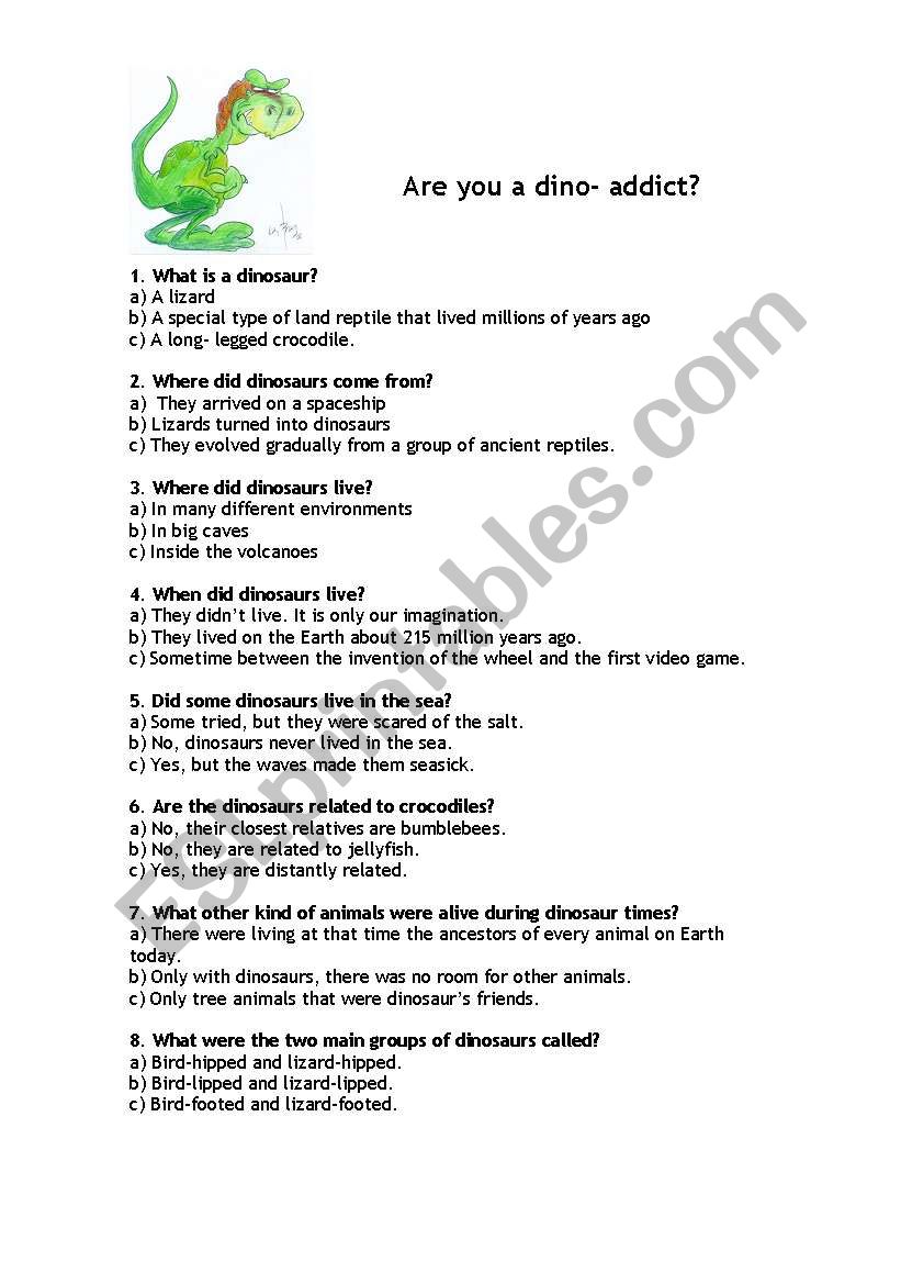 are you a dinosaur addict? worksheet