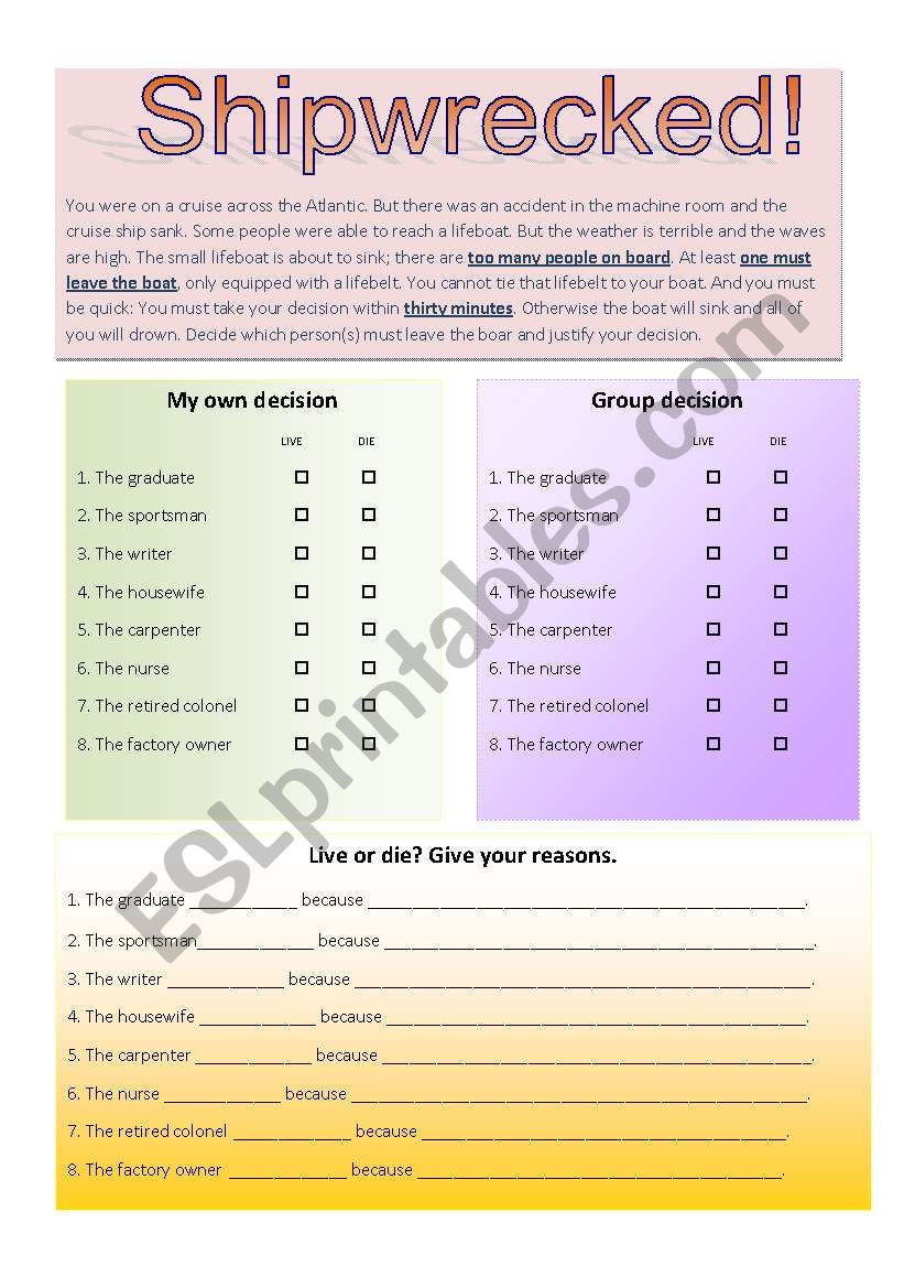 The end of the world - a role play survival game - ESL worksheet