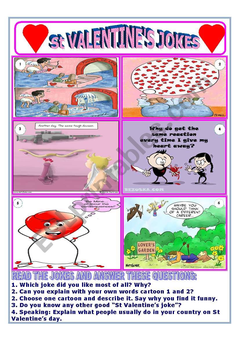 St ValentineÂ´s jokes worksheet