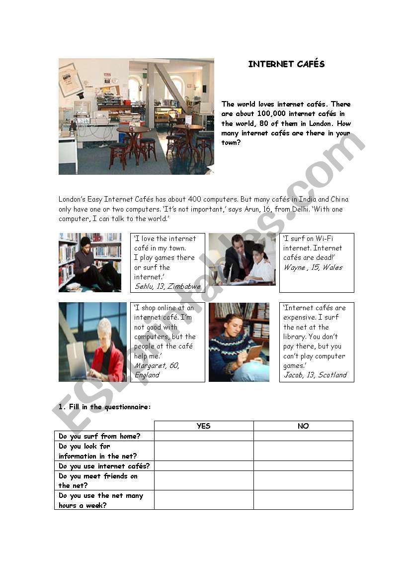 internet cafs worksheet