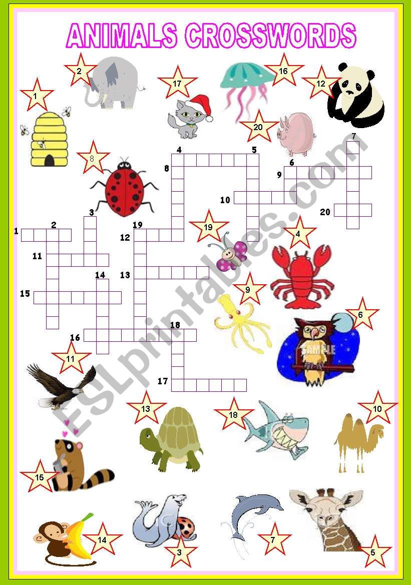 animals crosswords worksheet