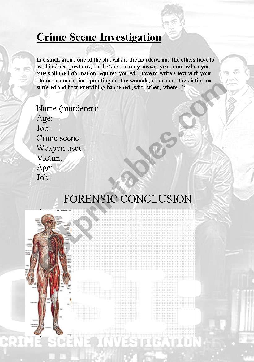 Crime Scene Investigation worksheet