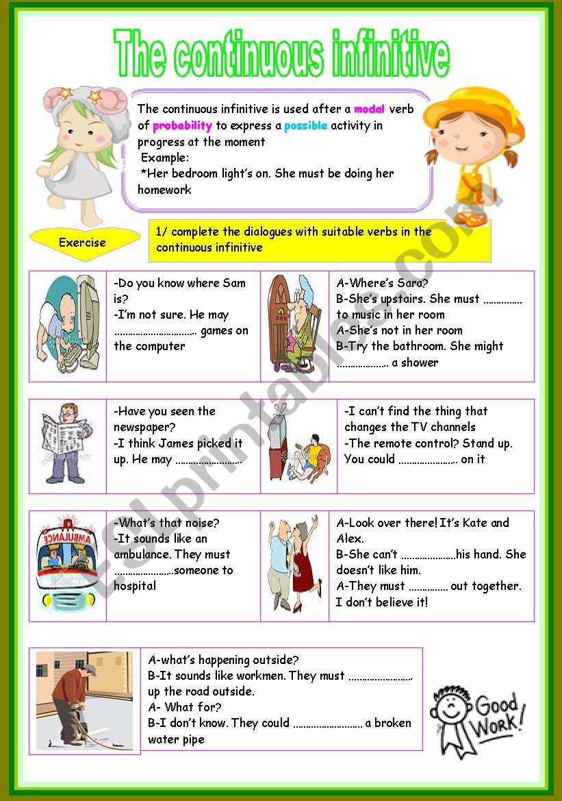 the continuous infinitive worksheet