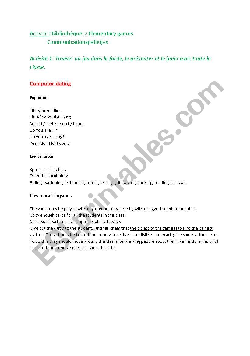 Hobbies - cards worksheet