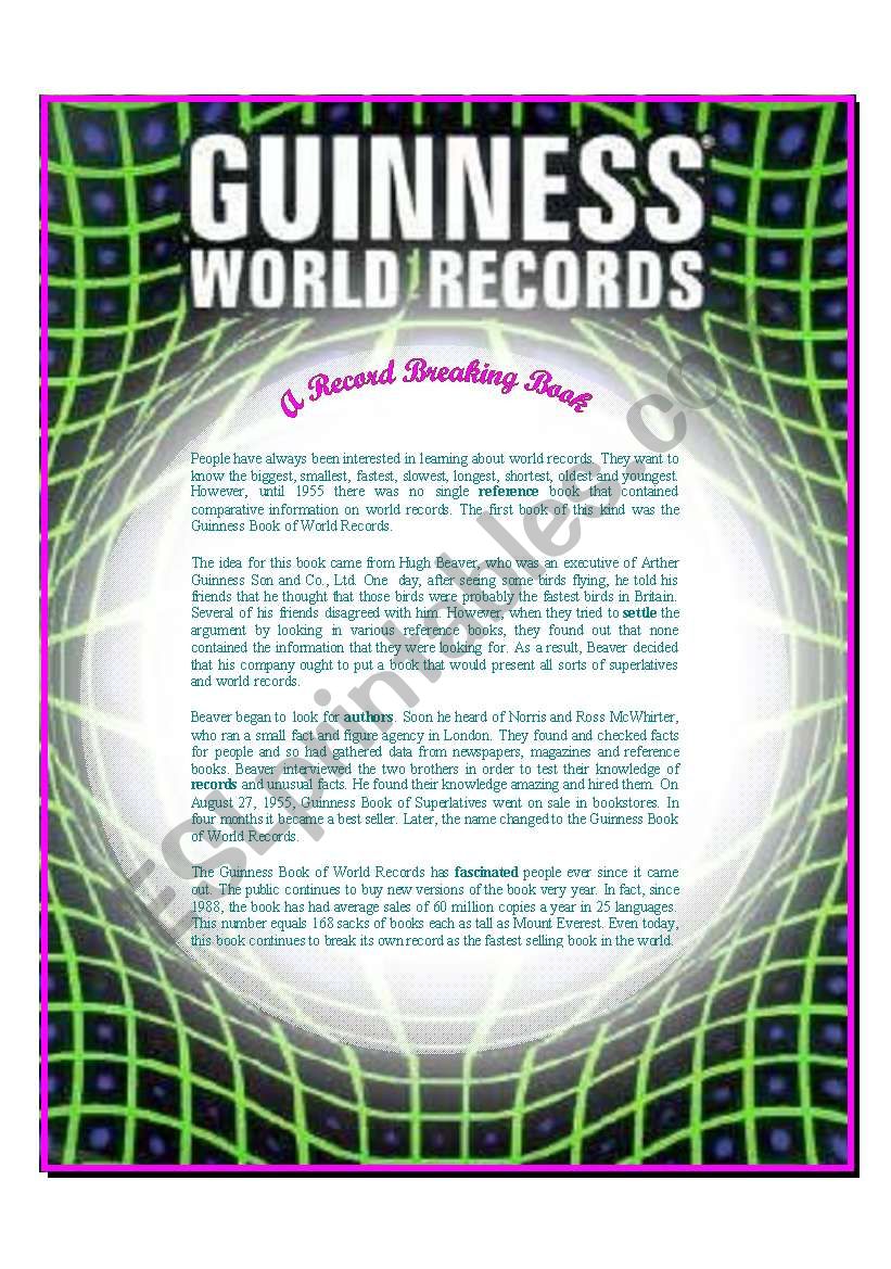 A Record Breaking Book worksheet