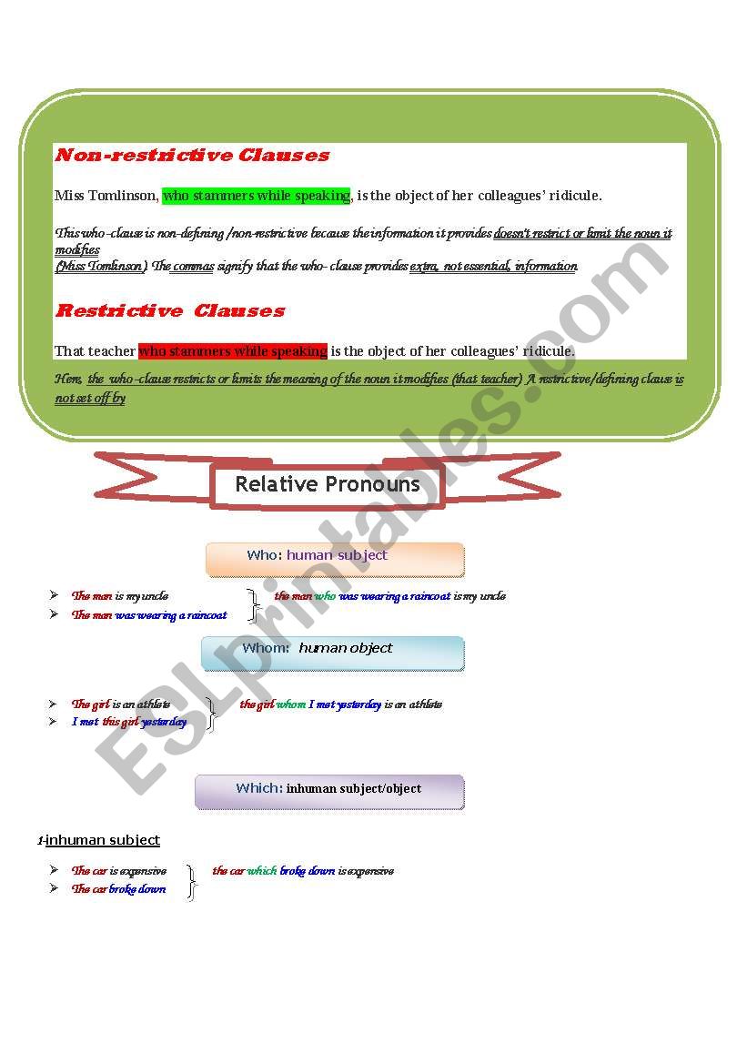 RESTRICTIVE AND NON-RESTRICTIVE CLAUSES+RELATIVE PRONOUNS AND ADVERBS