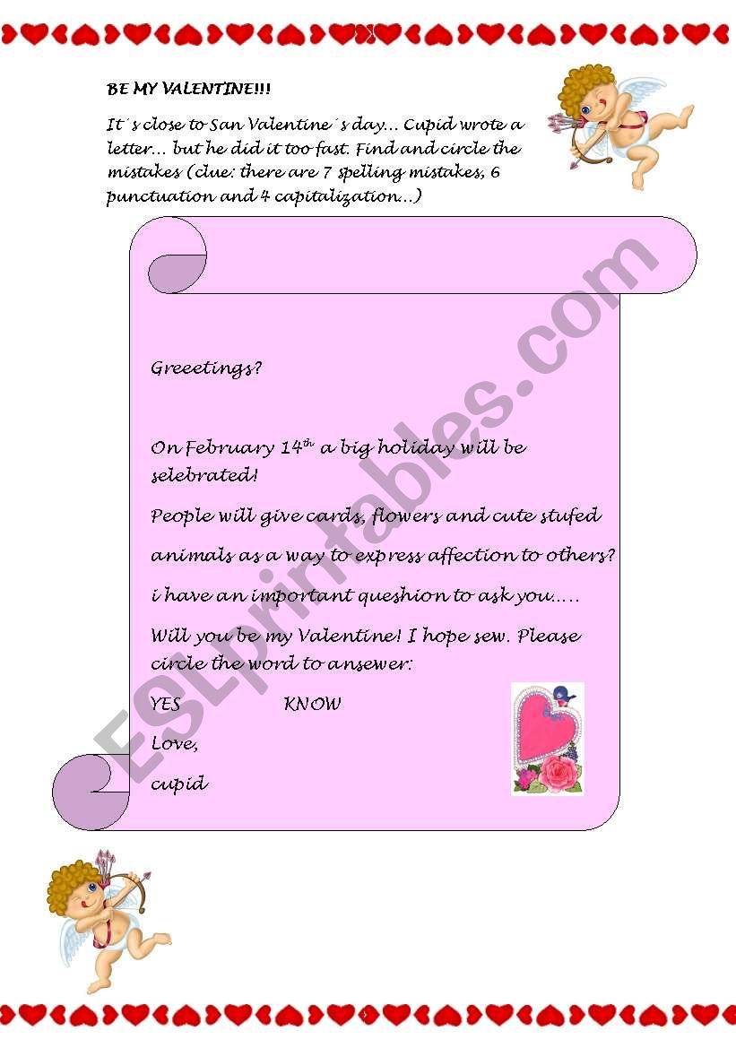 Be my Valentine worksheet