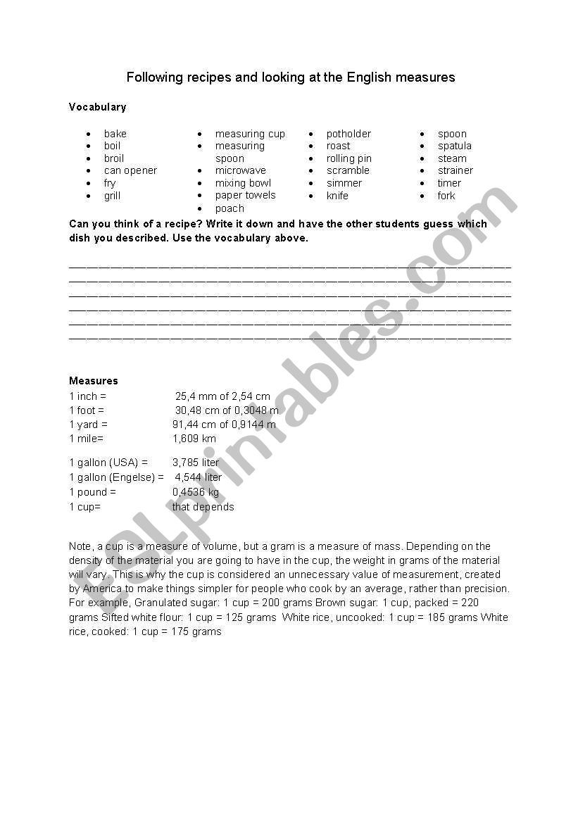 Listening Recipe worksheet