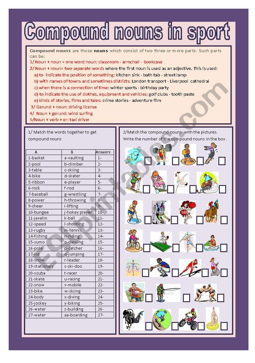 Compound nouns(with keys ) worksheet