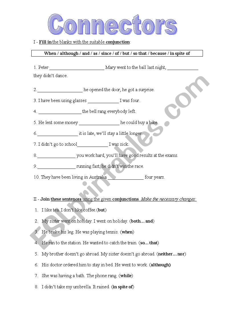 Connectors worksheet