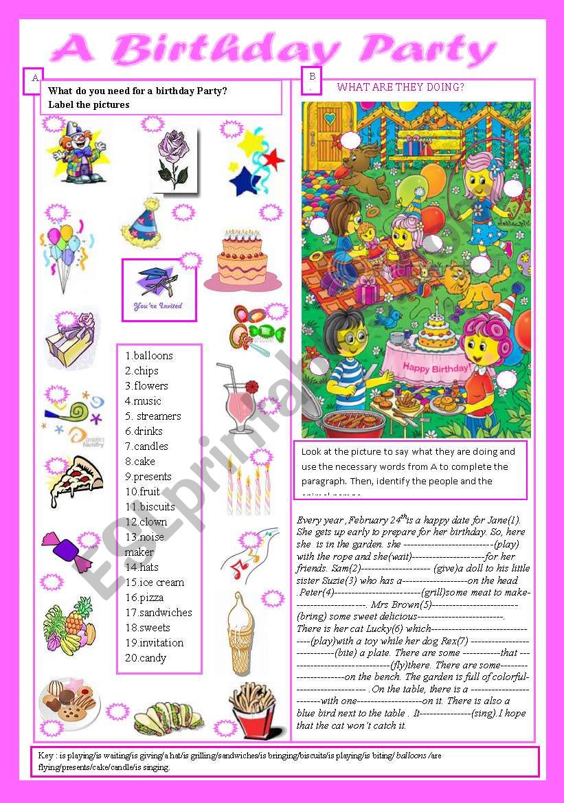 Birthday Party(+key) worksheet