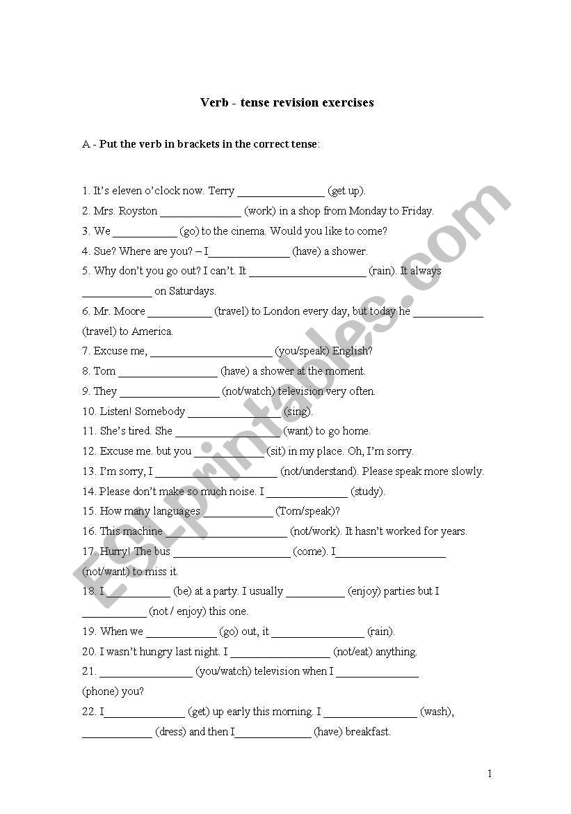 mixed verb tenses worksheet