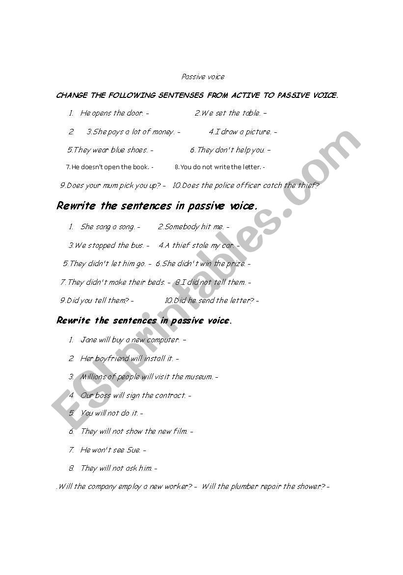 passive voice worksheet