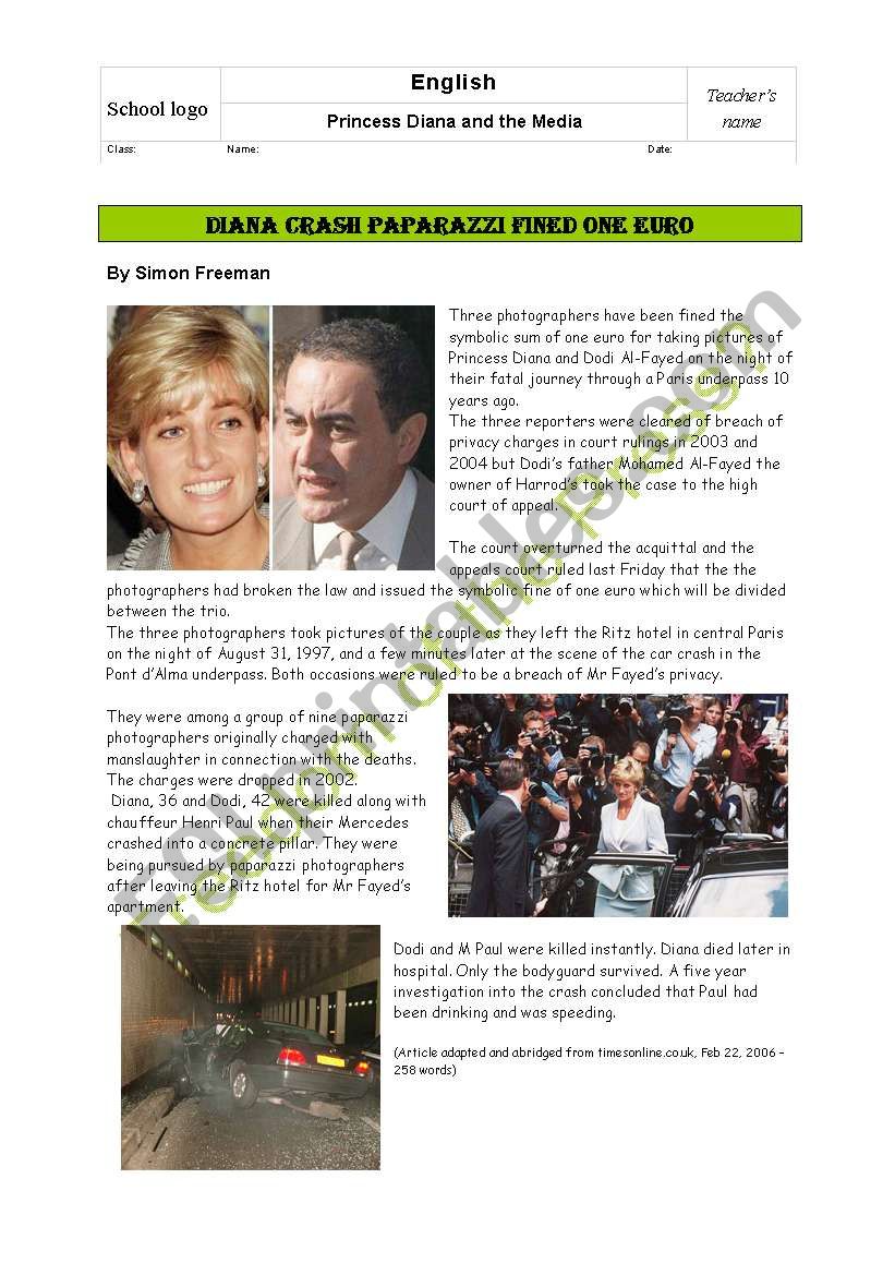 Written test/oral exam II: Princess Diana and the Media