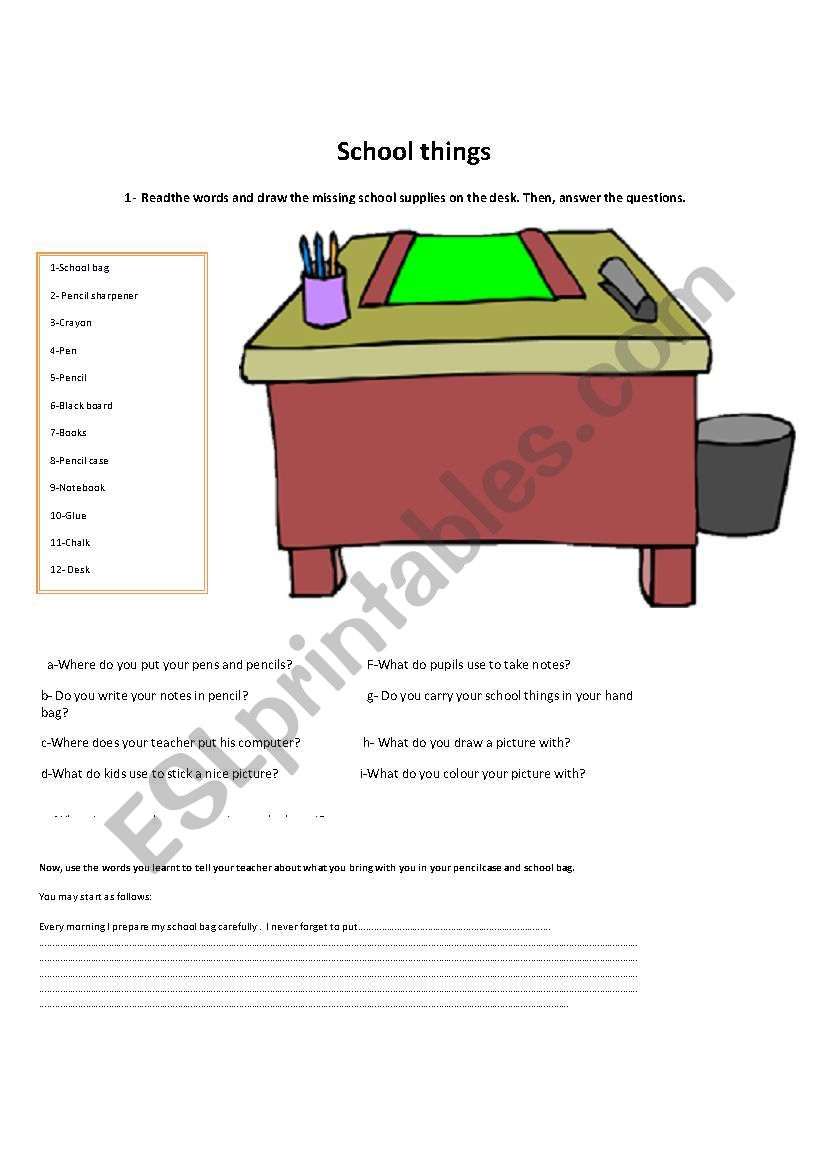 School things worksheet