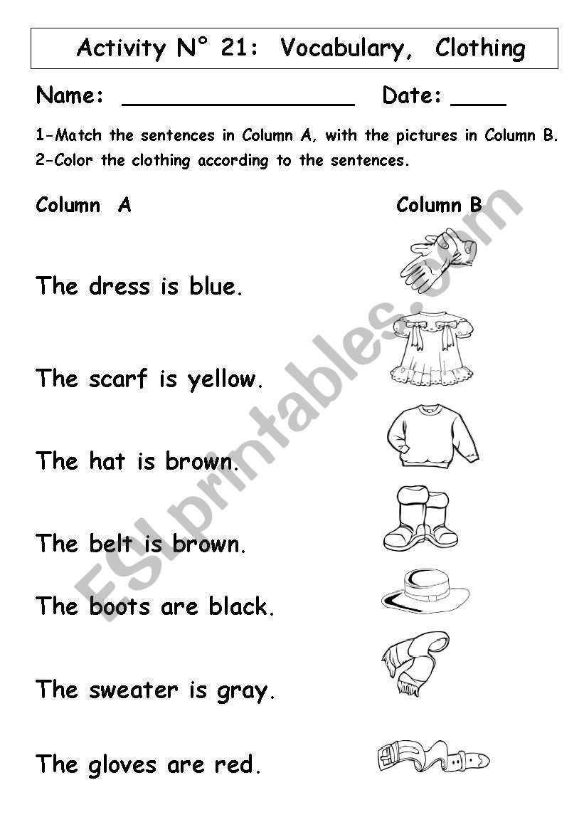 CLOTHING WORKSHEET  worksheet