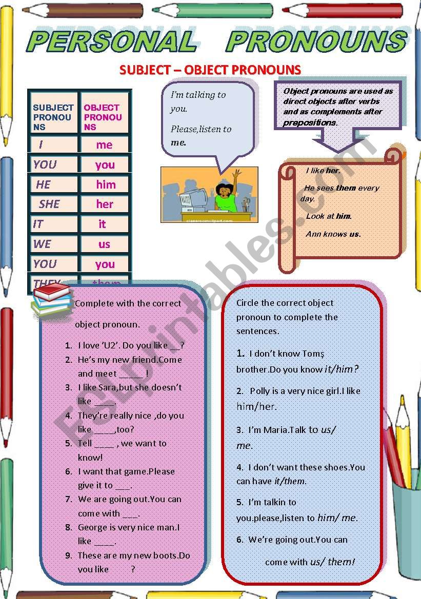 PERSONAL PRONOUNS worksheet