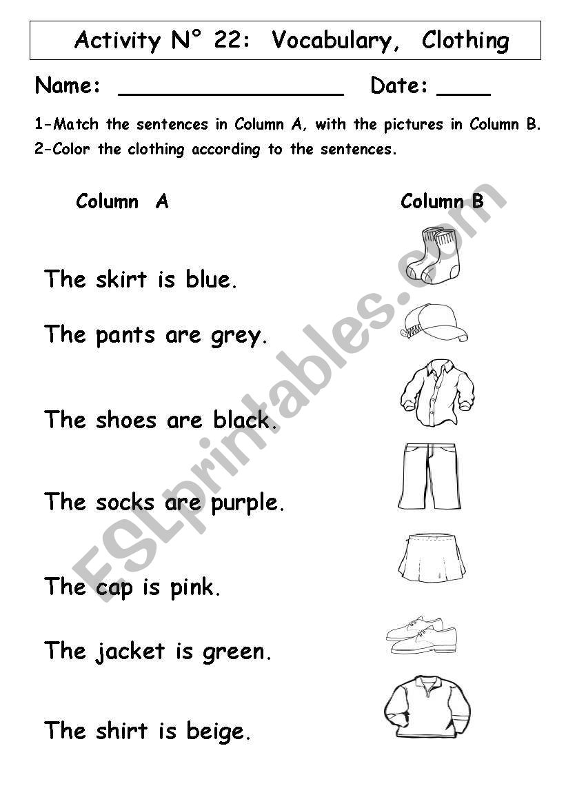 CLOTHING WORKSHEET  worksheet