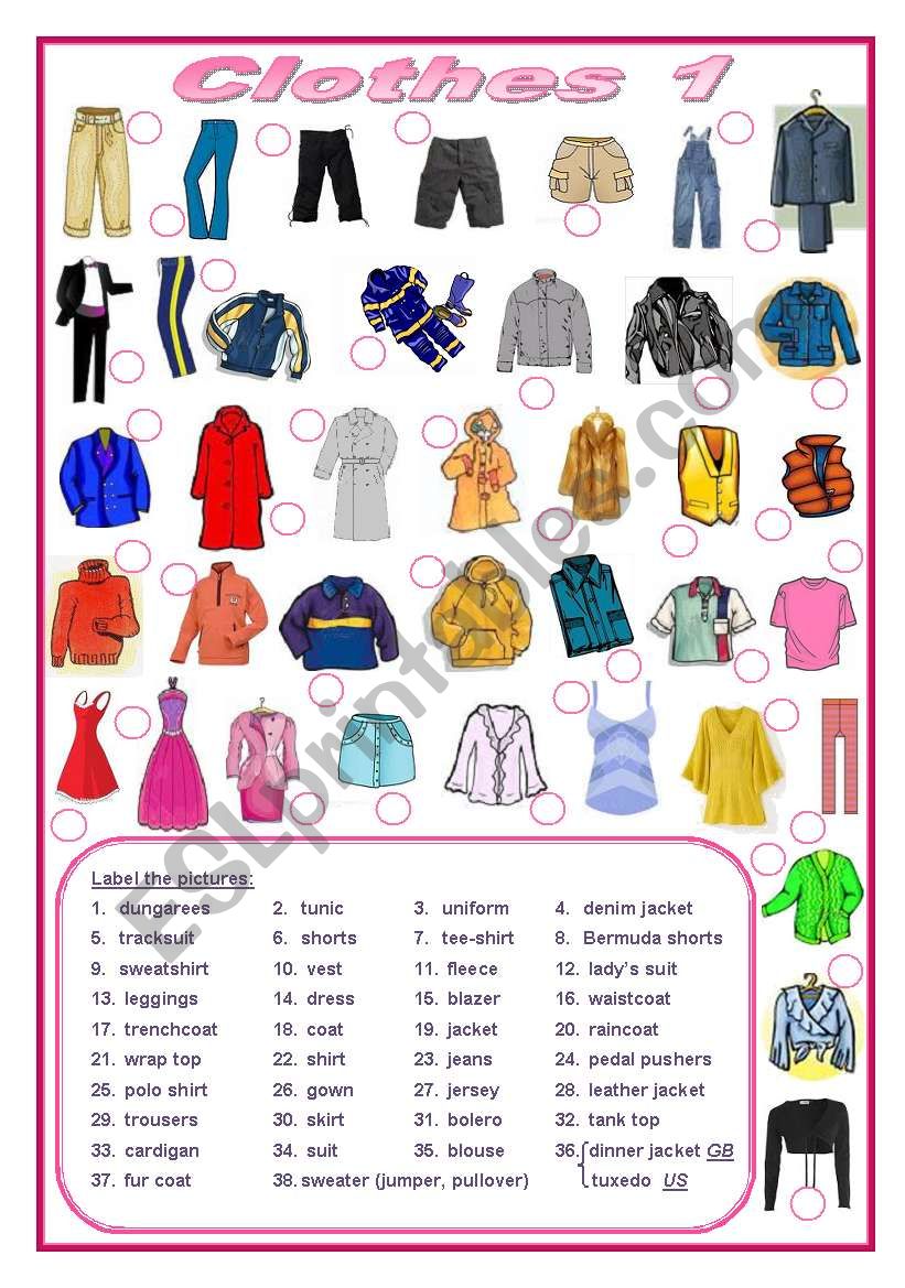 Clothes (editable) worksheet