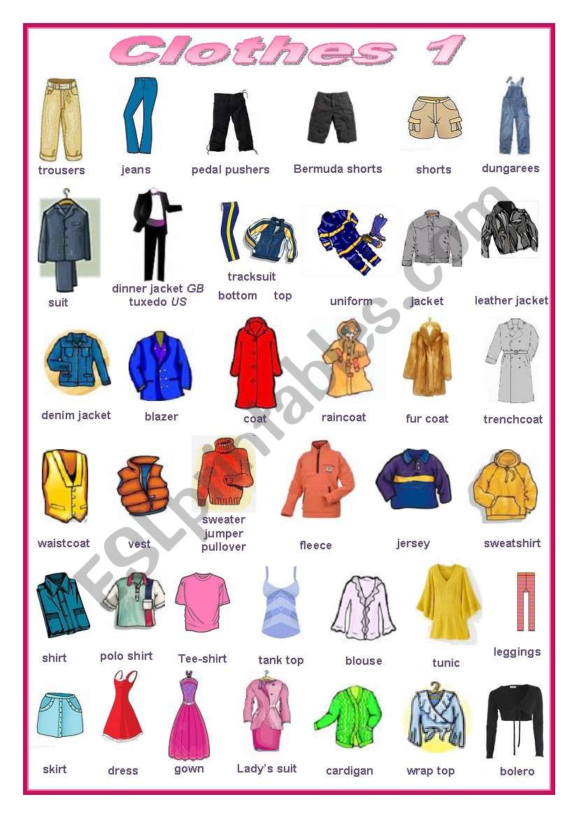 Clothes (editable) worksheet