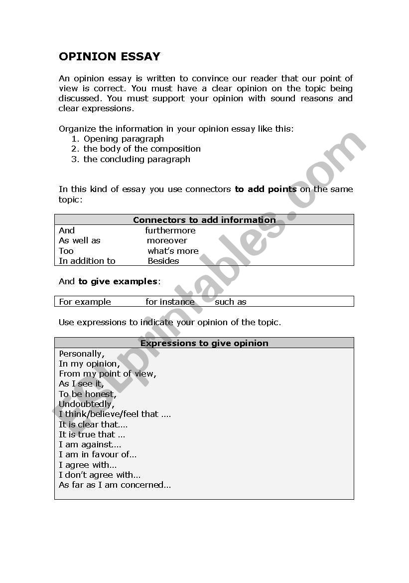 Giving personal opinion worksheet