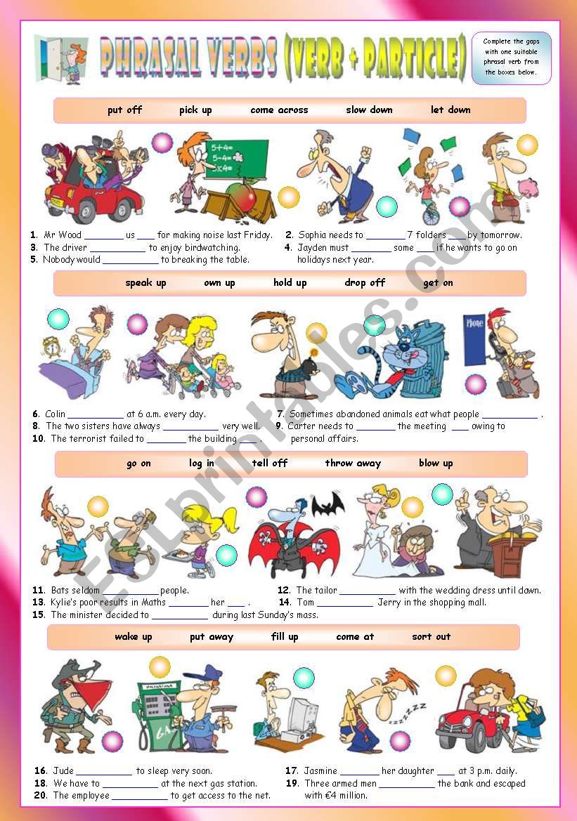 Phrasal Verbs (Seventh series). Exercises (Part 2/3). Key included!!! 