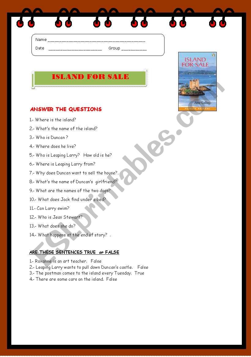 Reading: Island for Sale worksheet