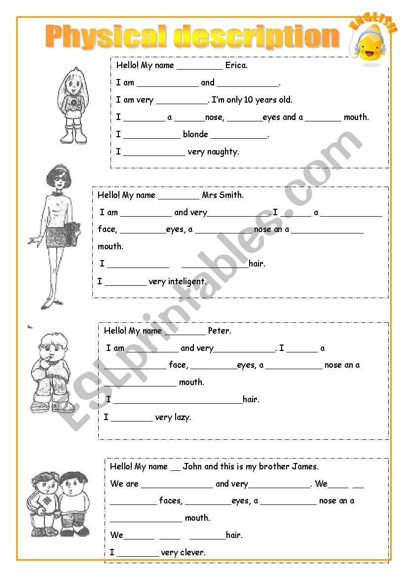 Physical description 1 / 2 worksheet