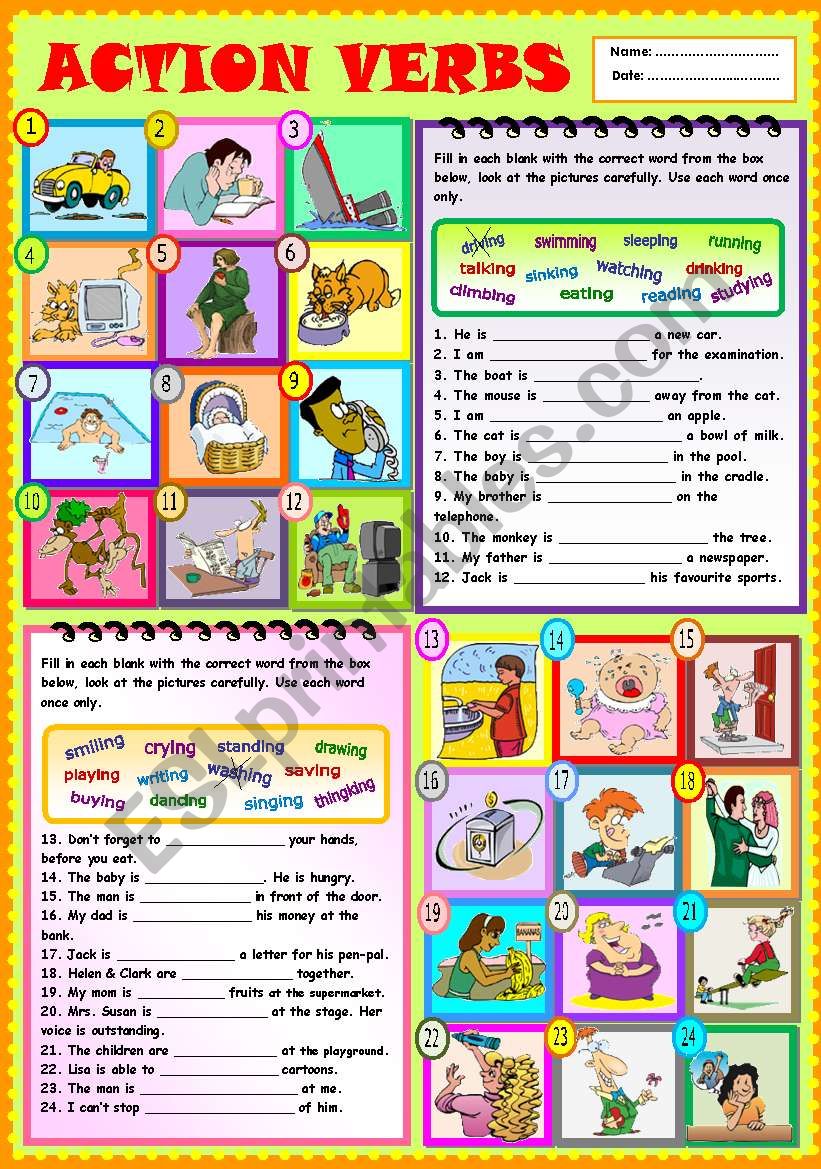 Action verbs worksheet