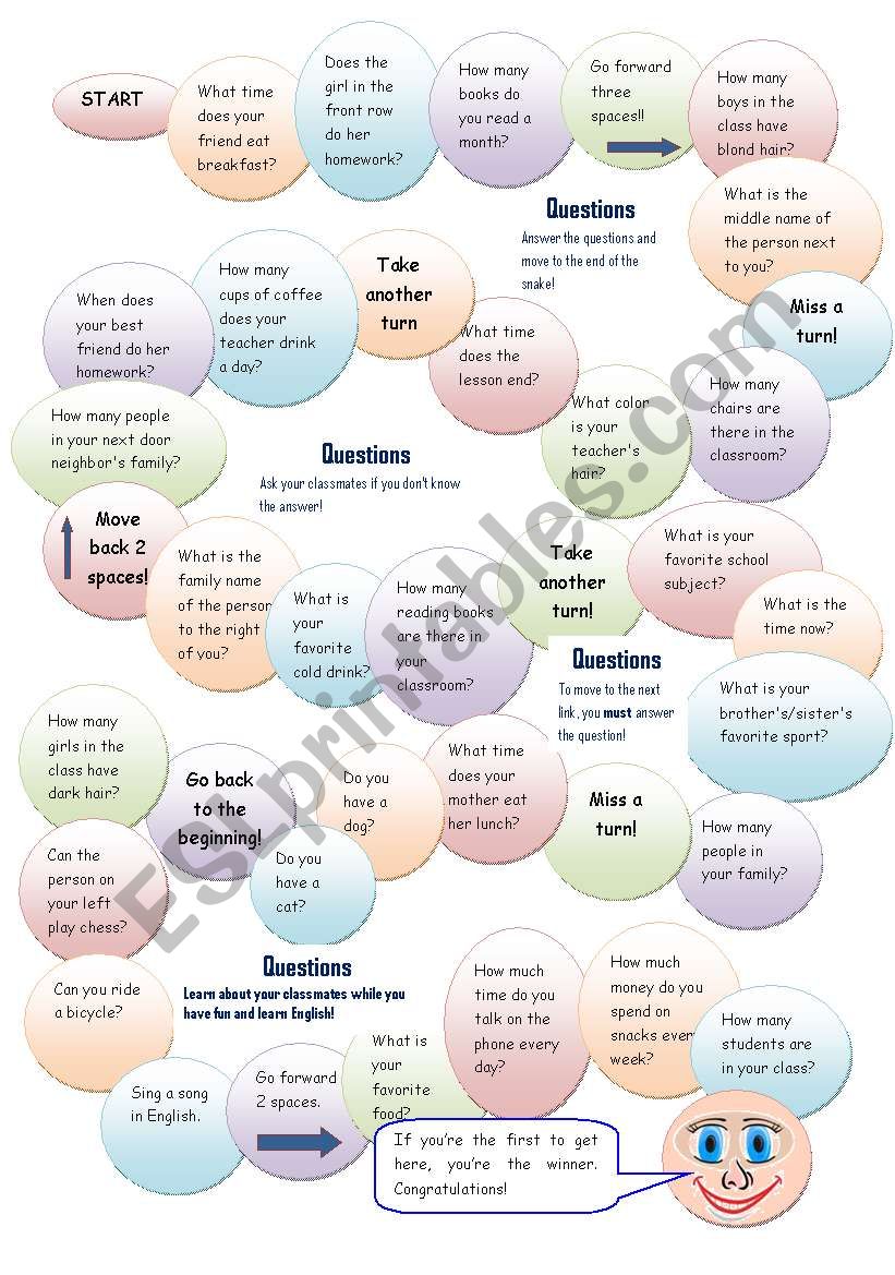 Question boardgame worksheet