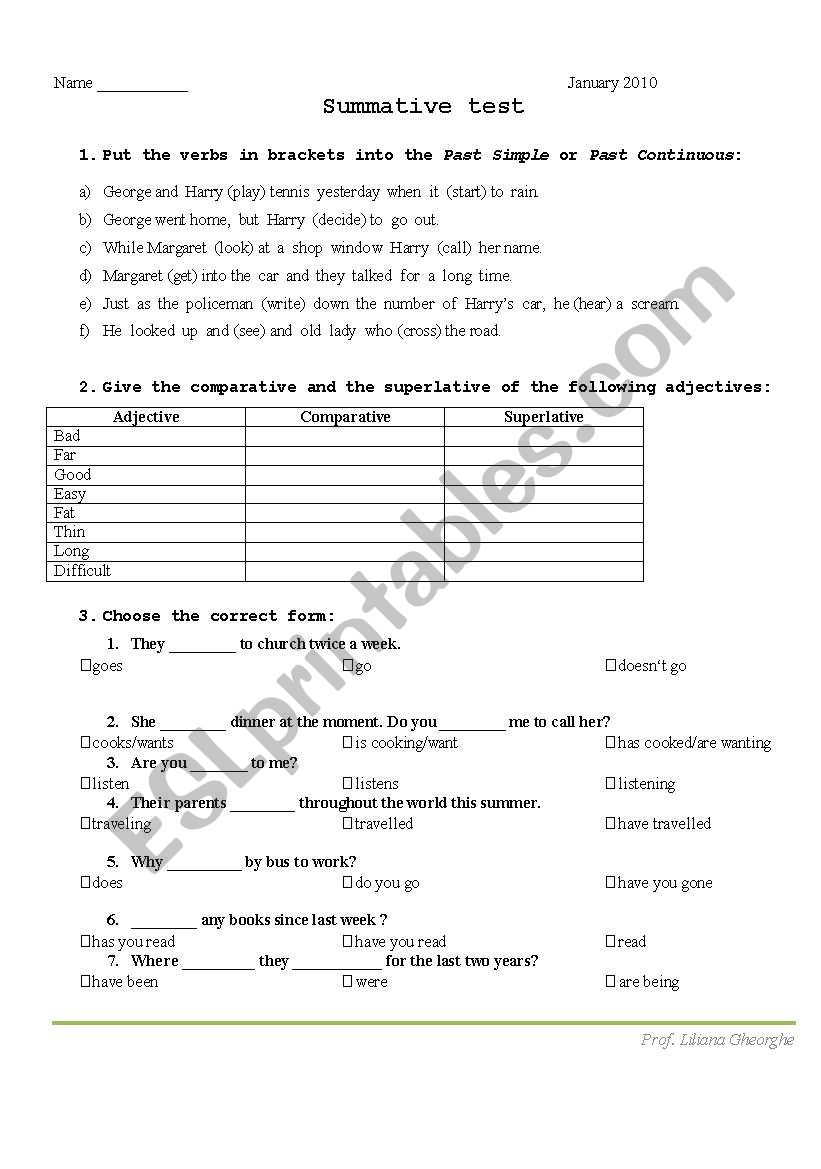 Summative test worksheet