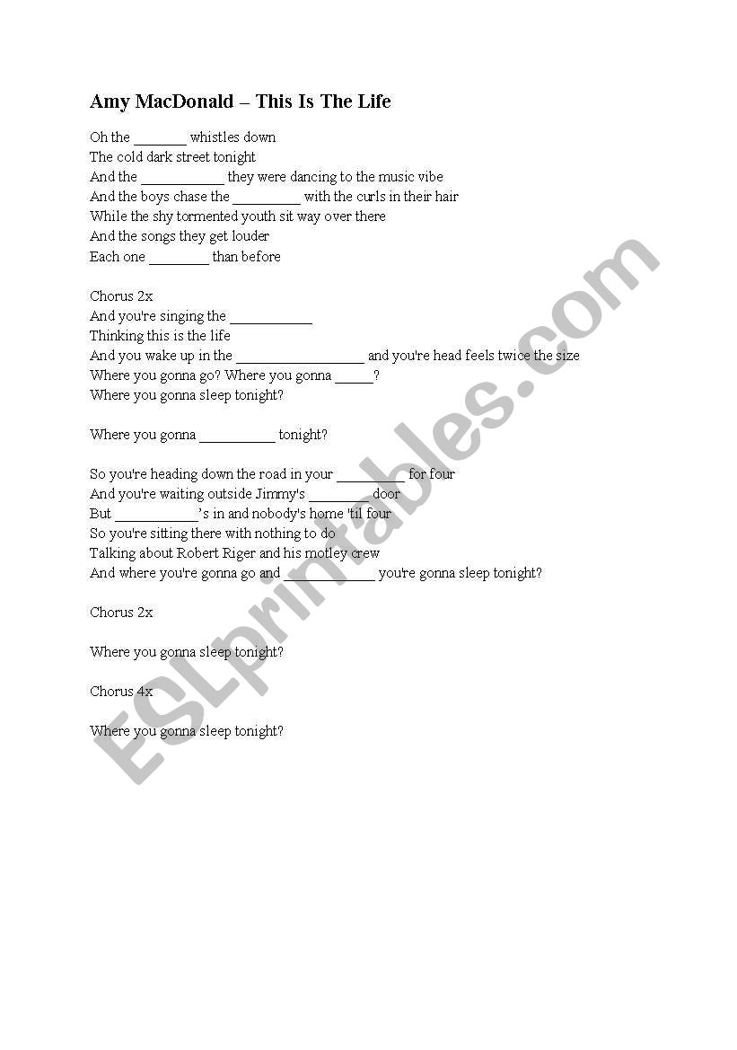 FILL IN THE GAPS - This is the Life by Amy MACDONALD