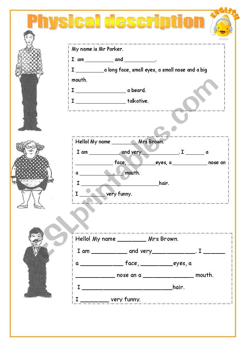 Physical descritpion 2/2 worksheet