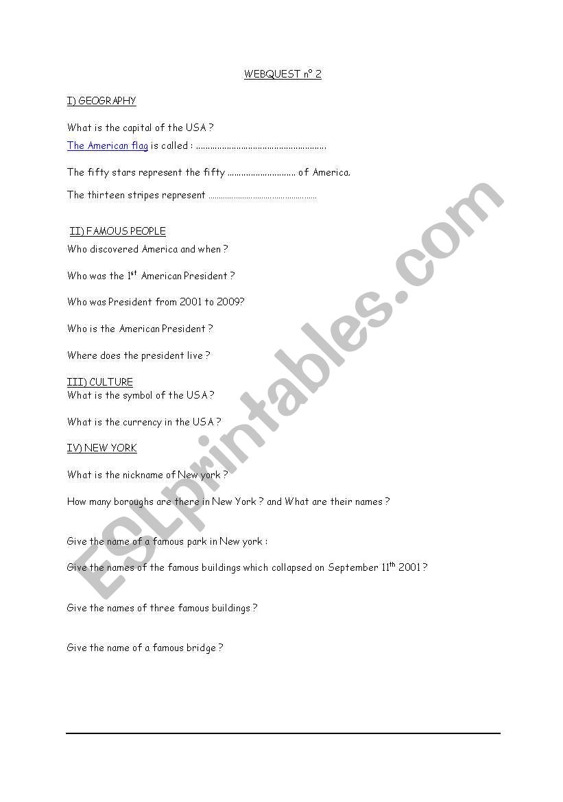 webquest usa  worksheet
