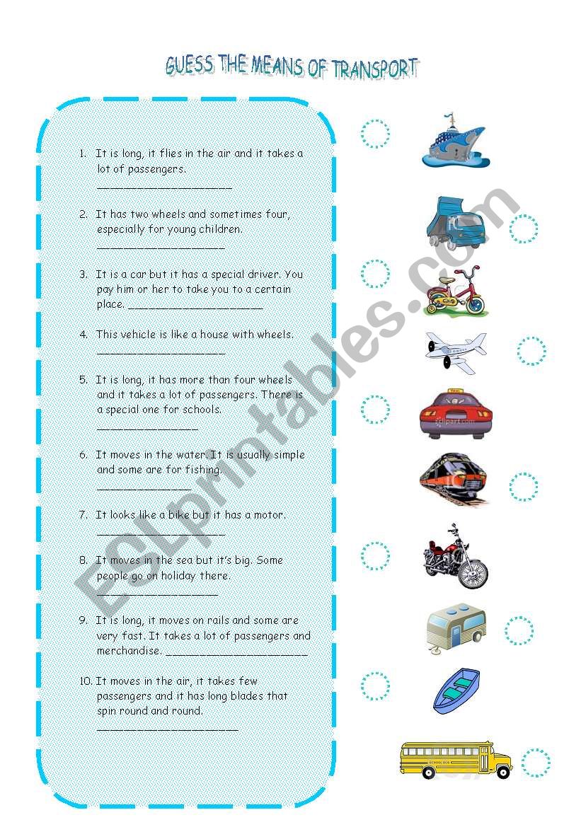 Guess the means of transport worksheet