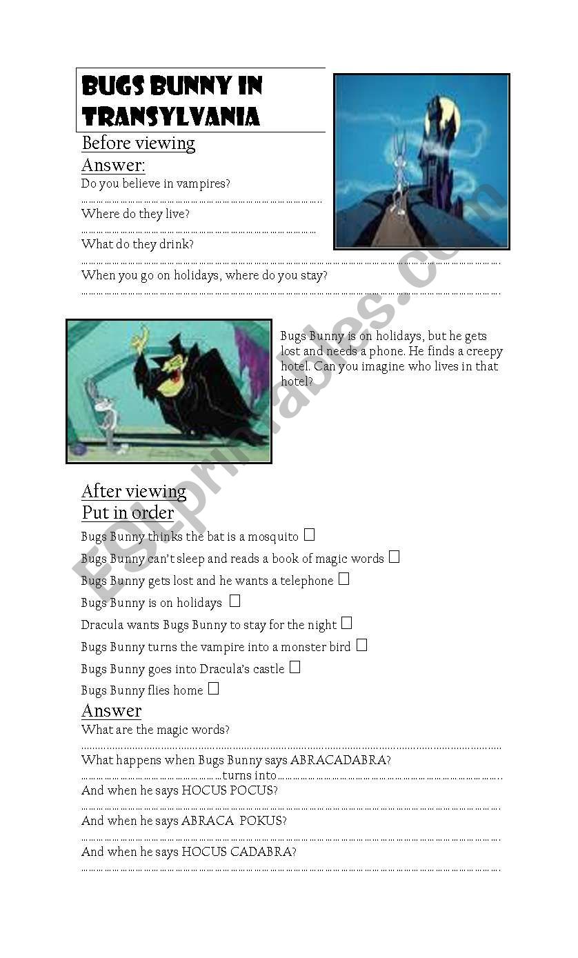 bugs bunny in transylvania worksheet