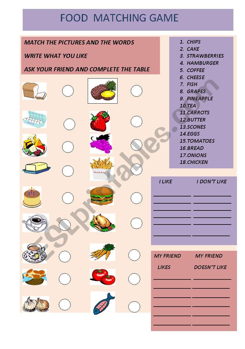 FOOD MATCHING GAME worksheet