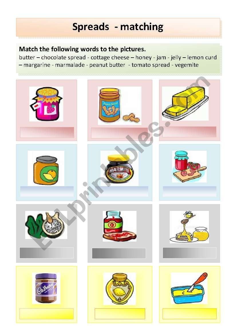 Spreads - everything you can put on a slice of bread Matching and flashcards