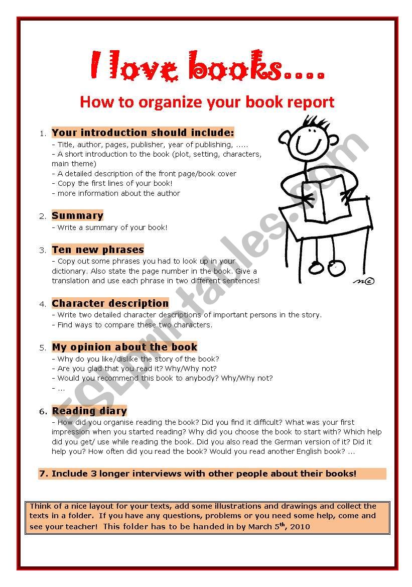 I love books - how to write a book report - ESL worksheet by hain