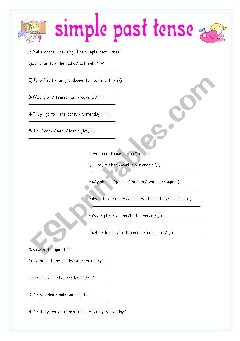 simple past tense worksheet