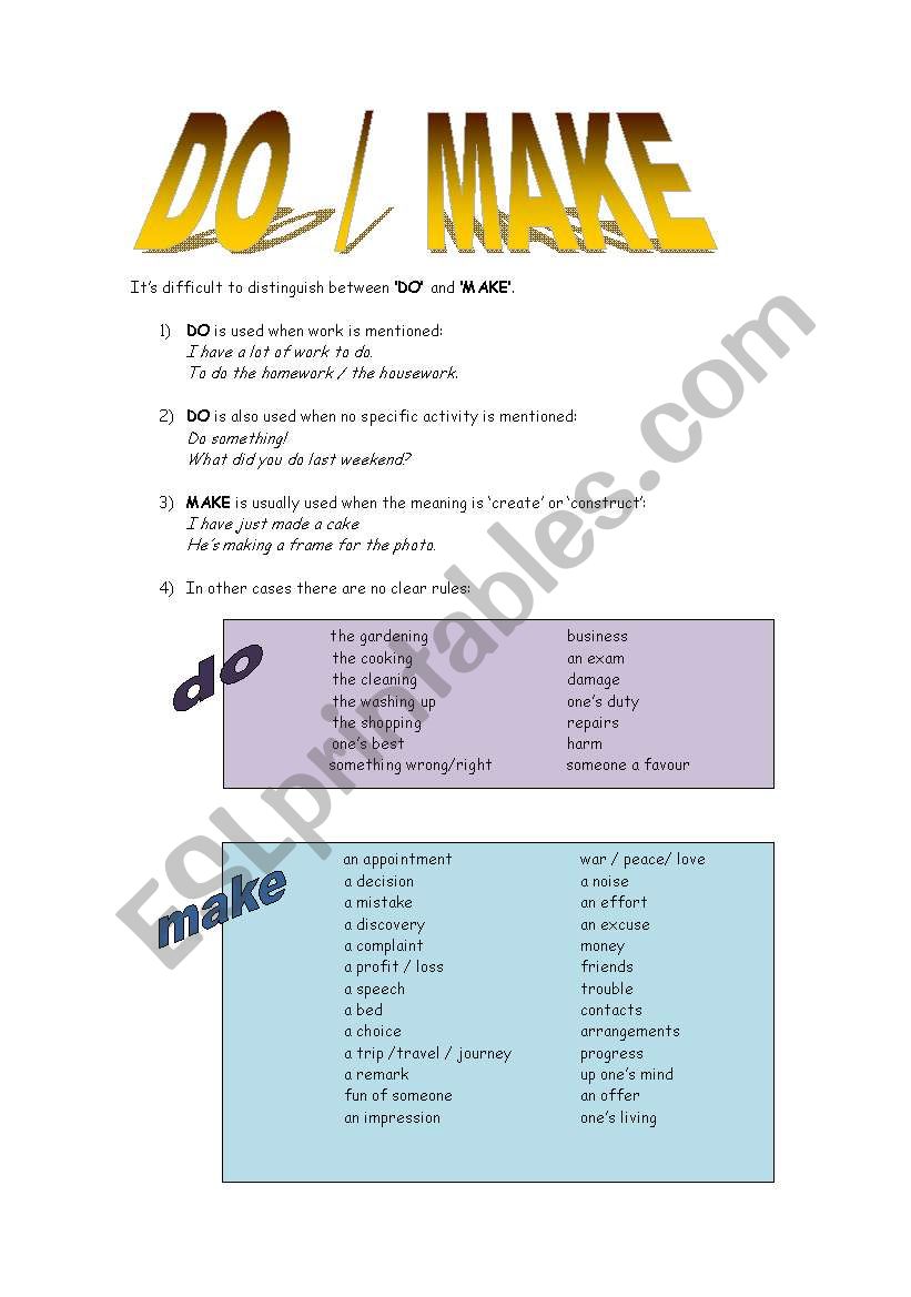 MAKE and DO worksheet