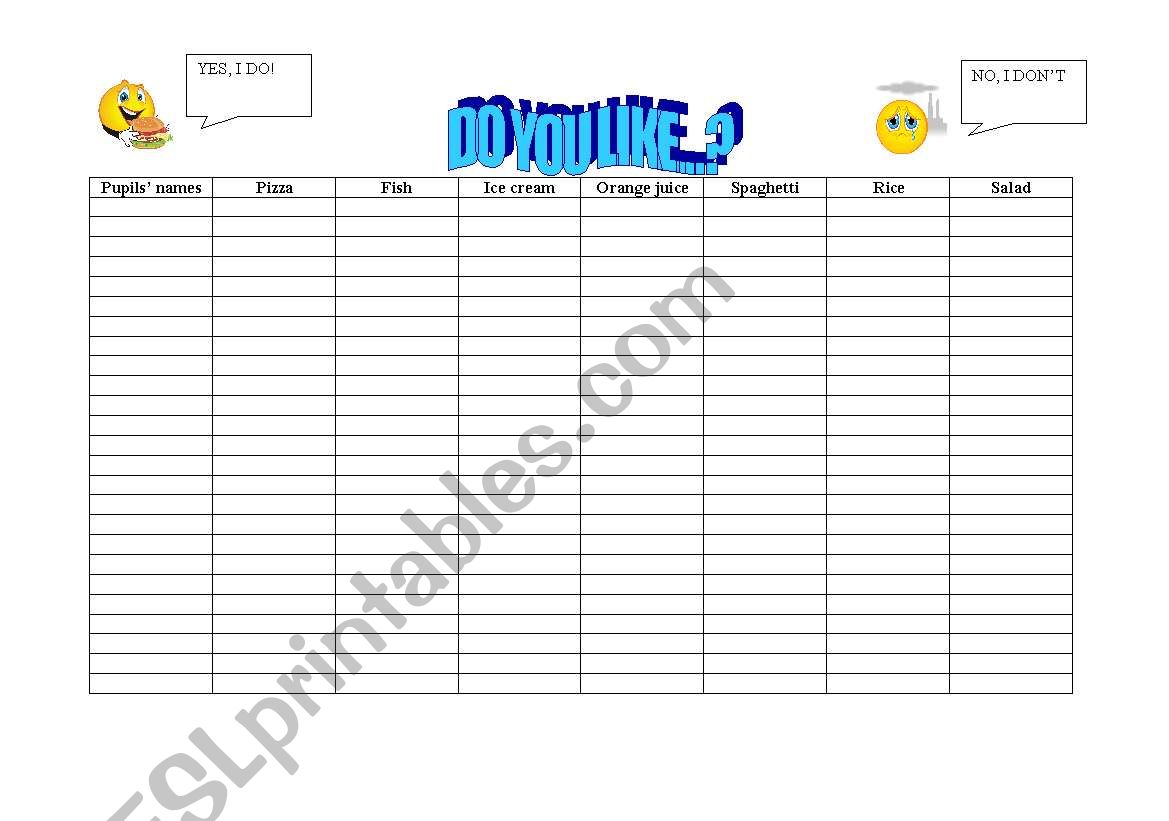 do you like? worksheet