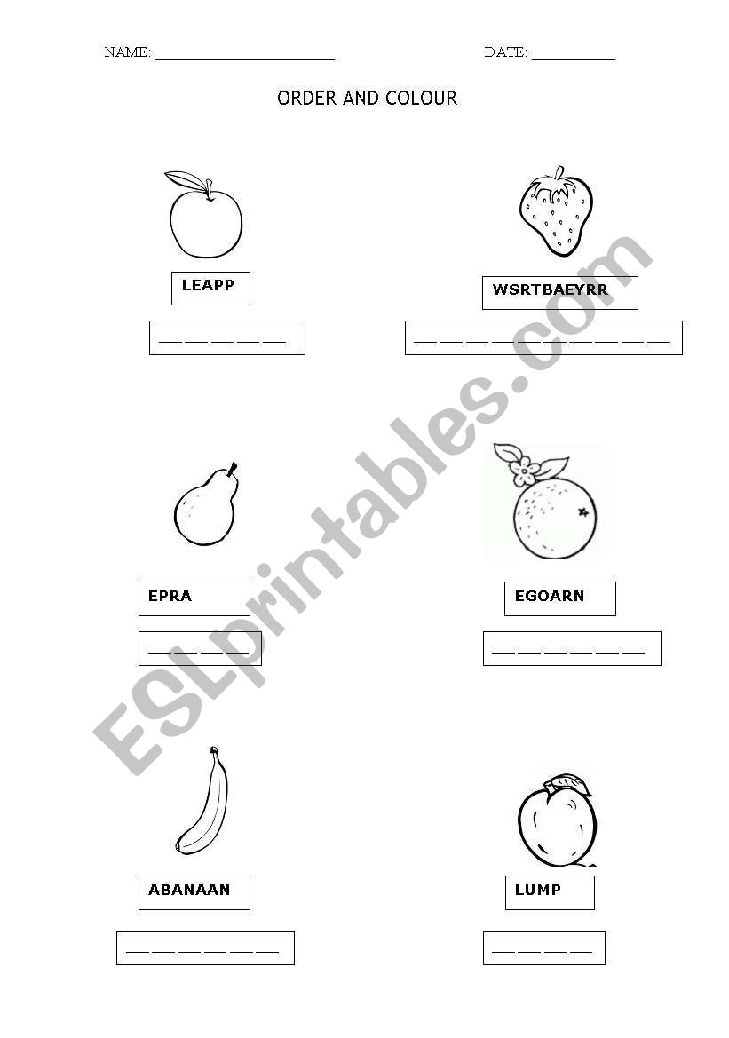 Order the words (fruits) worksheet