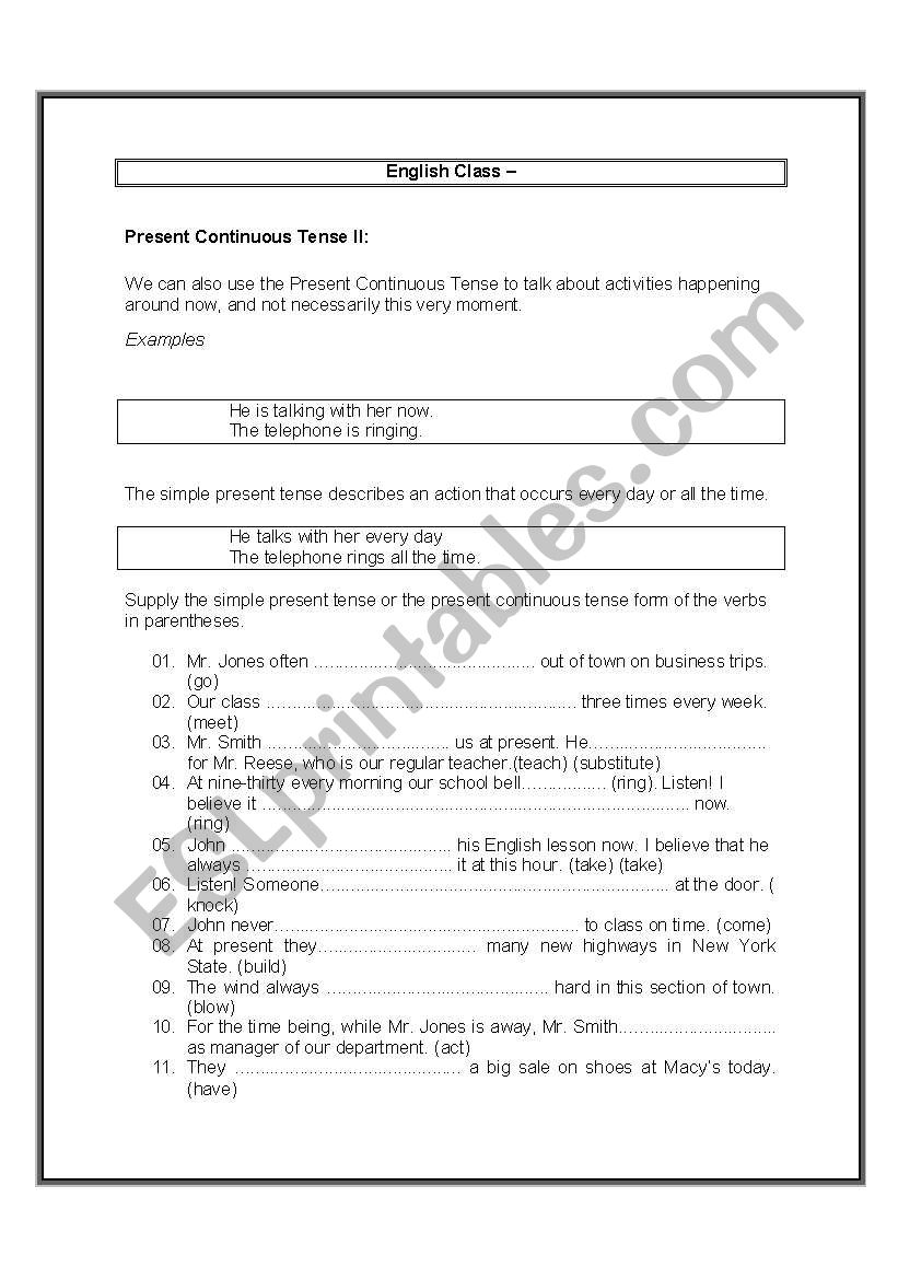 present continuous worksheet