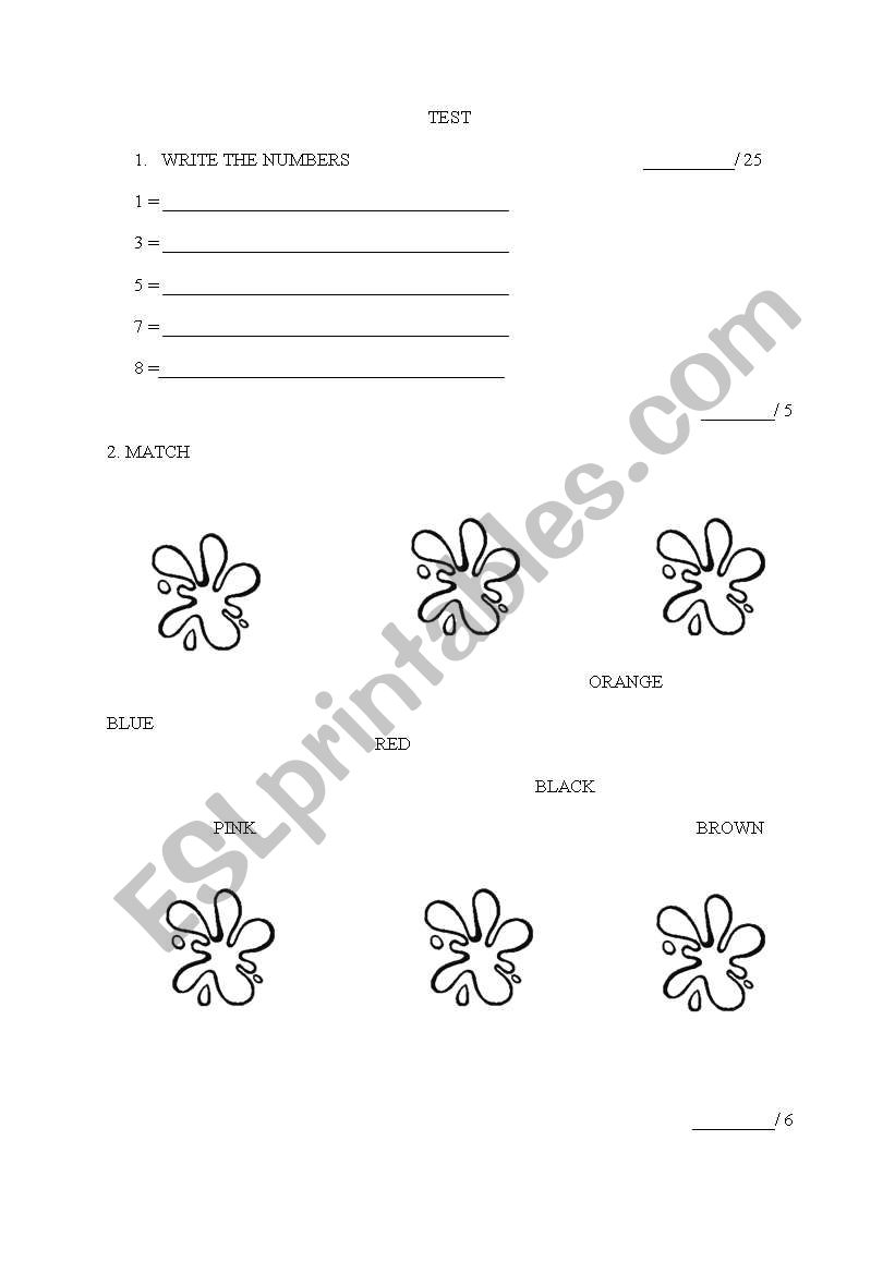 TEST NUMBERS 1-10, COLOURS, BASIC VOCABULARY