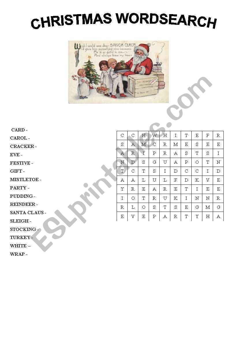 Christmas Wordsearch worksheet