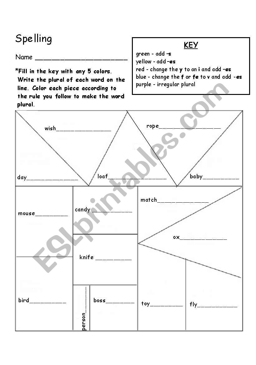 Plurals Coloring Worksheet worksheet